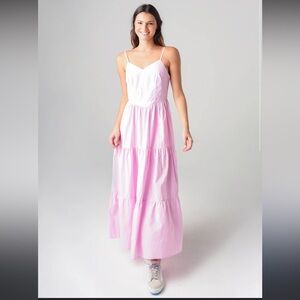 HUNTER BELL Pink Tiered Midi Dress